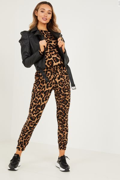 Stone Leopard Print Knitted Lounge Set
